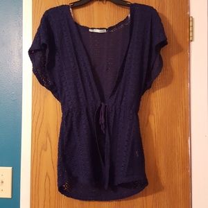 Navy Blue Cinched Waist Top